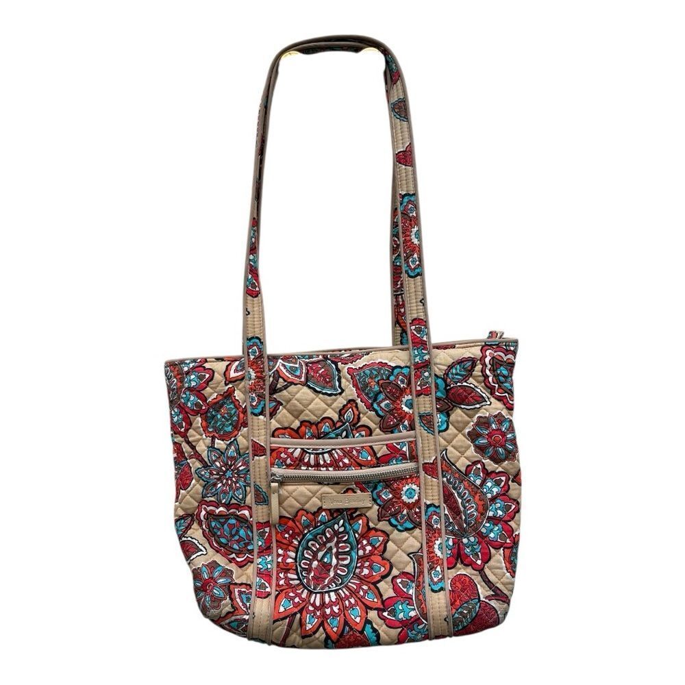 Vera Bradley Quilted Floral Tote Shoulder Bag Paisley Red Teal Tan Boho EUC